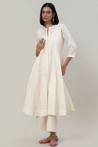 Ivory jacquard chanderi anarkali set