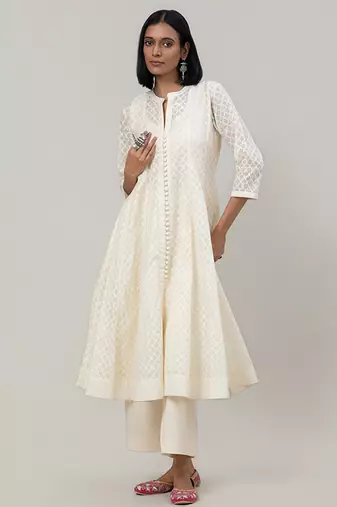 Ivory jacquard chanderi anarkali set