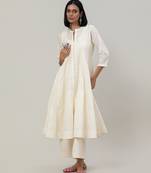 Ivory jacquard chanderi anarkali set
