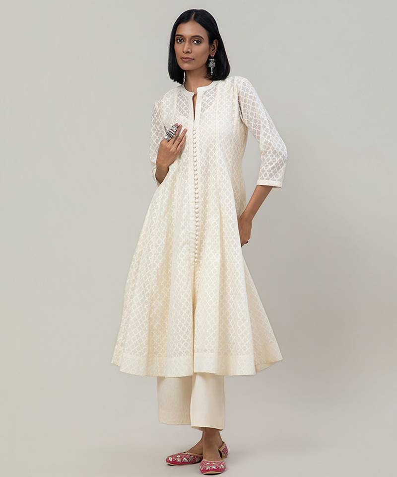 Ivory jacquard chanderi anarkali set