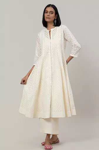 Ivory jacquard chanderi anarkali set