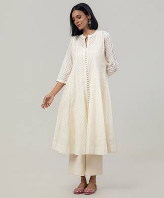 Ivory jacquard chanderi anarkali set 3