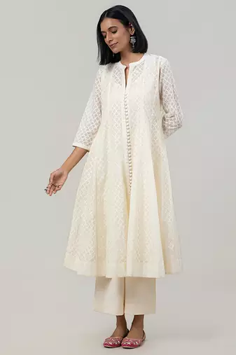 Ivory jacquard chanderi anarkali set