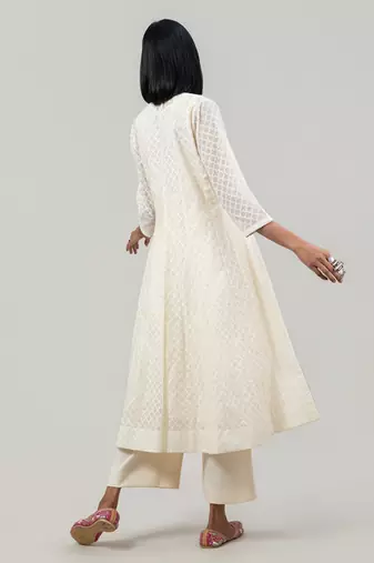 Ivory jacquard chanderi anarkali set