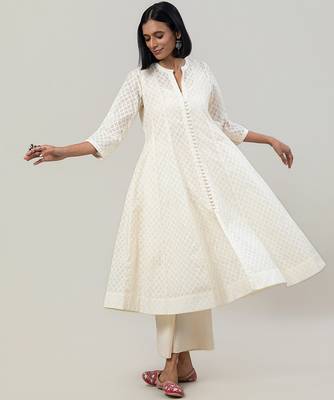 Ivory jacquard chanderi anarkali set 5