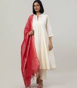 Ivory jacquard chanderi anarkali set with red dupatta
