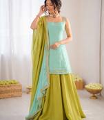 Mint green chinon silk thread with sequin palazzo suit