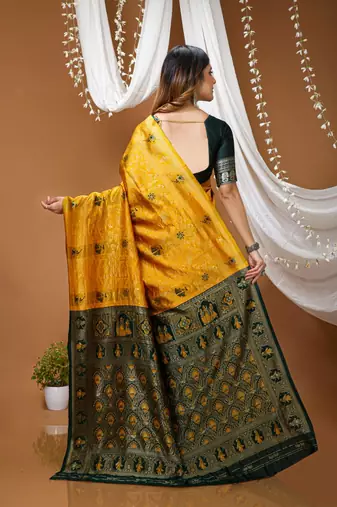 yellow silk blend zari woven saree