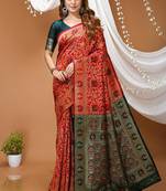 red silk blend zari woven saree