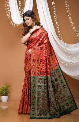 red silk blend zari woven saree 2