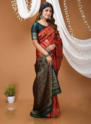 red silk blend zari woven saree 4