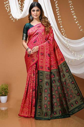 pink silk blend zari woven saree