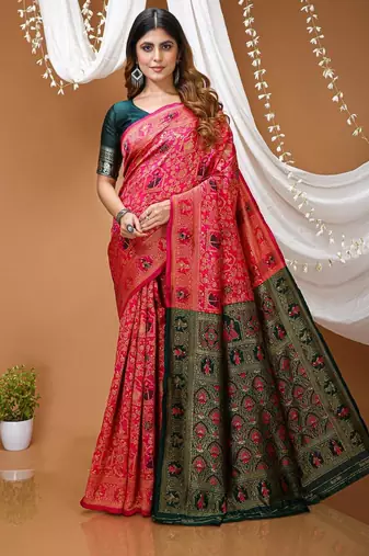 pink silk blend zari woven saree