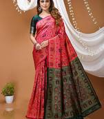 pink silk blend zari woven saree