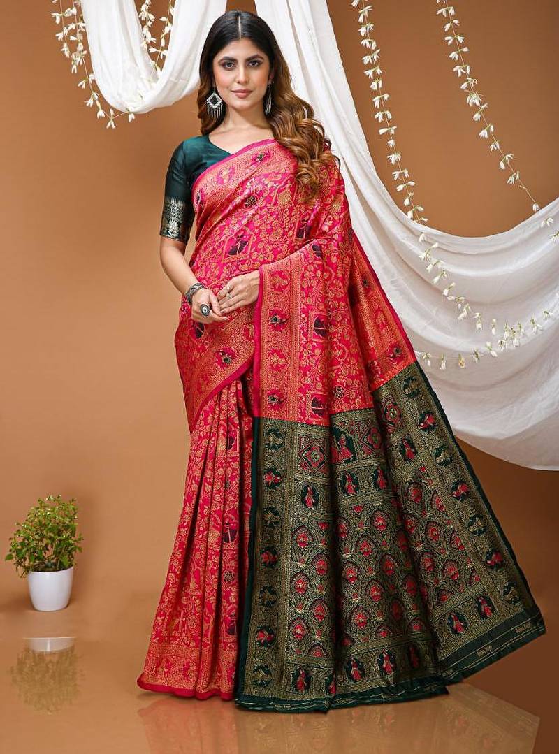 pink silk blend zari woven saree