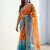 orange-sky blue satin silk blend multi sequin embroidered saree
