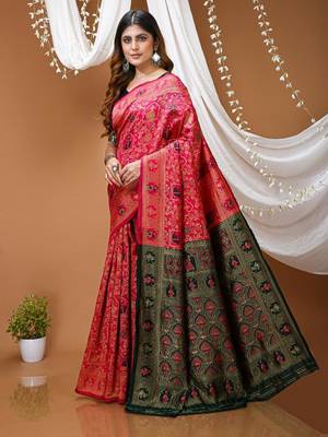 pink silk blend zari woven saree 2