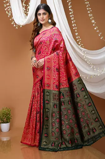 pink silk blend zari woven saree