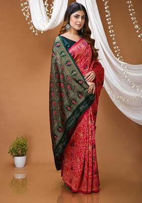 pink silk blend zari woven saree 3
