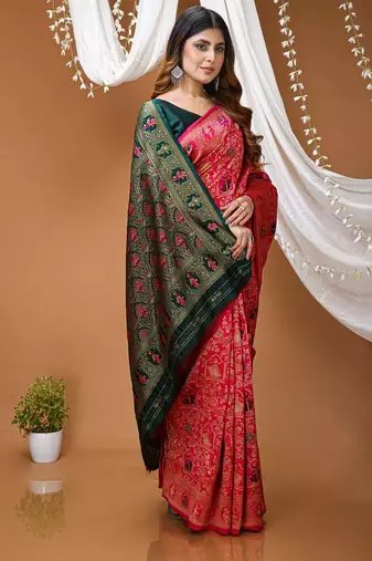 pink silk blend zari woven saree