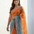 orange-sky blue satin silk blend multi sequin embroidered saree