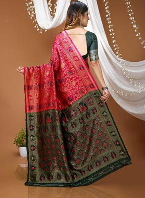 pink silk blend zari woven saree 4