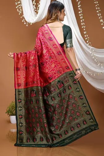 pink silk blend zari woven saree