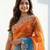 orange-sky blue satin silk blend multi sequin embroidered saree