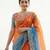 orange-sky blue satin silk blend multi sequin embroidered saree
