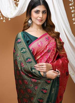 pink silk blend zari woven saree 5