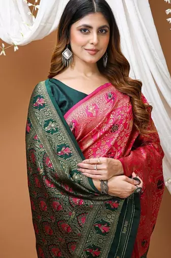 pink silk blend zari woven saree