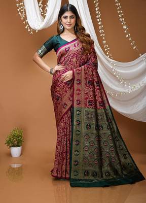 purple silk blend zari woven saree 1