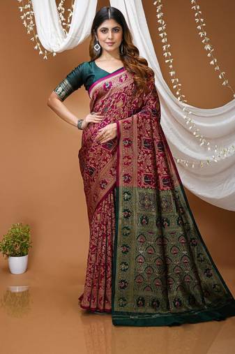 purple silk blend zari woven saree