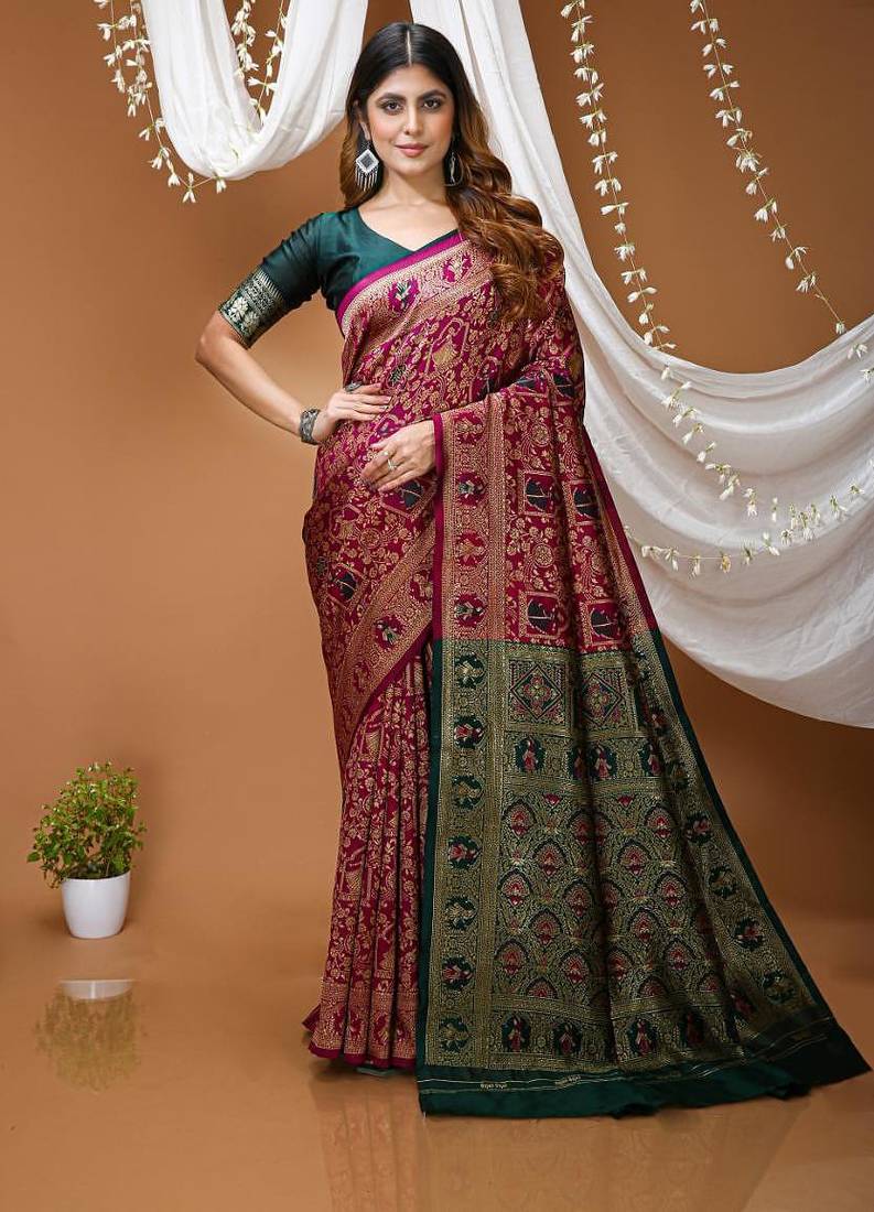 purple silk blend zari woven saree