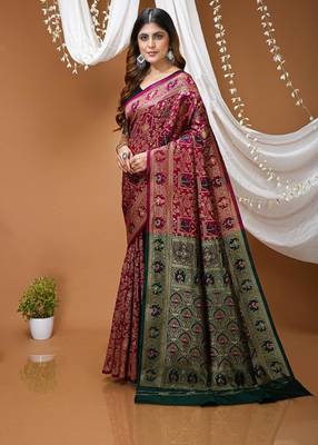 purple silk blend zari woven saree 2