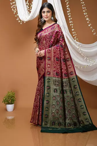 purple silk blend zari woven saree