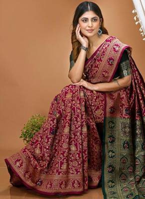 purple silk blend zari woven saree 4