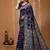 dark blue silk blend zari woven saree