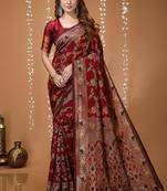 maroon silk blend zari woven saree