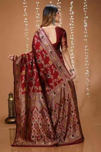 maroon silk blend zari woven saree