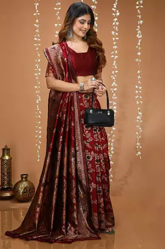 maroon silk blend zari woven saree