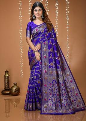 blue silk blend zari woven saree 1
