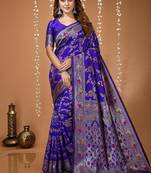 blue silk blend zari woven saree