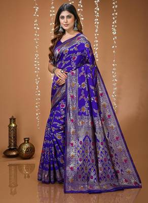 blue silk blend zari woven saree 2