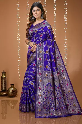 blue silk blend zari woven saree