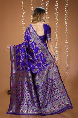 blue silk blend zari woven saree 3