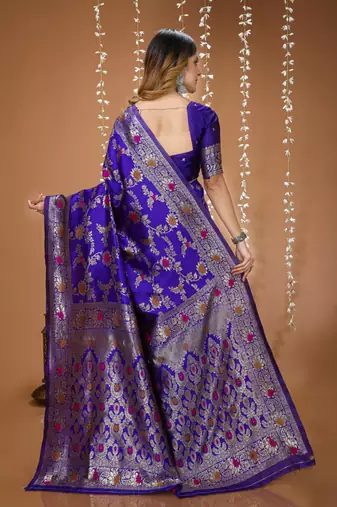 blue silk blend zari woven saree