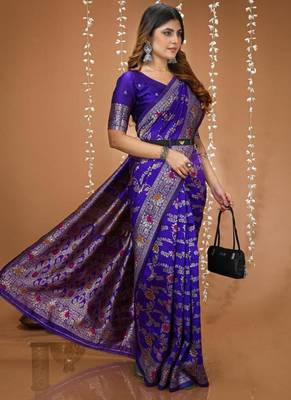 blue silk blend zari woven saree 4