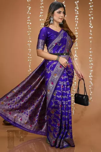 blue silk blend zari woven saree