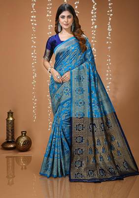 sky blue silk blend zari woven saree 1